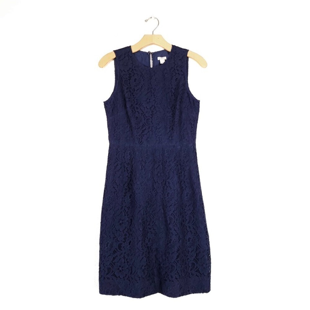 J. CREW Floral Lace High Neck Tailored Sheath Mini Dress Navy Blue Womens 2
